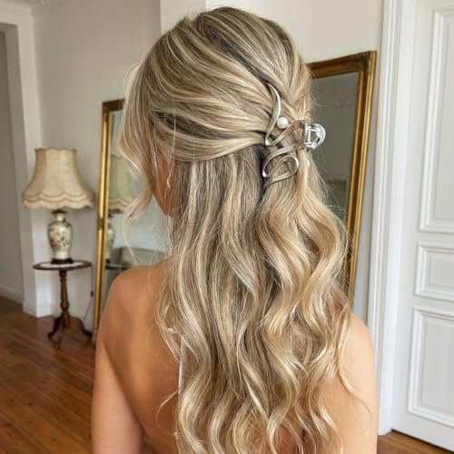 CAKURE Metal Claw Clips Gold Hair Clips – Pearl Hair Claw Large Nonslip Stylish Hair Accessories for Women (Pack of 2) - görsel 6