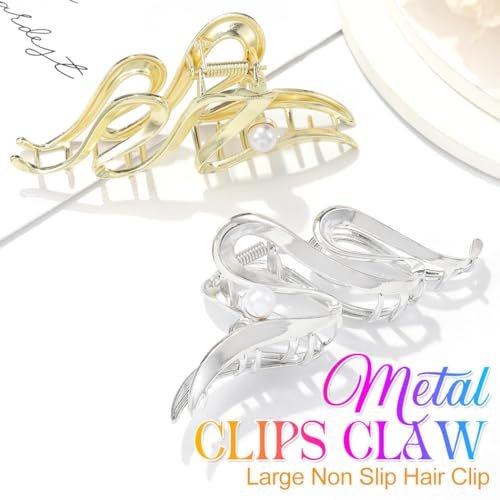 CAKURE Metal Claw Clips Gold Hair Clips – Pearl Hair Claw Large Nonslip Stylish Hair Accessories for Women (Pack of 2) - görsel 4