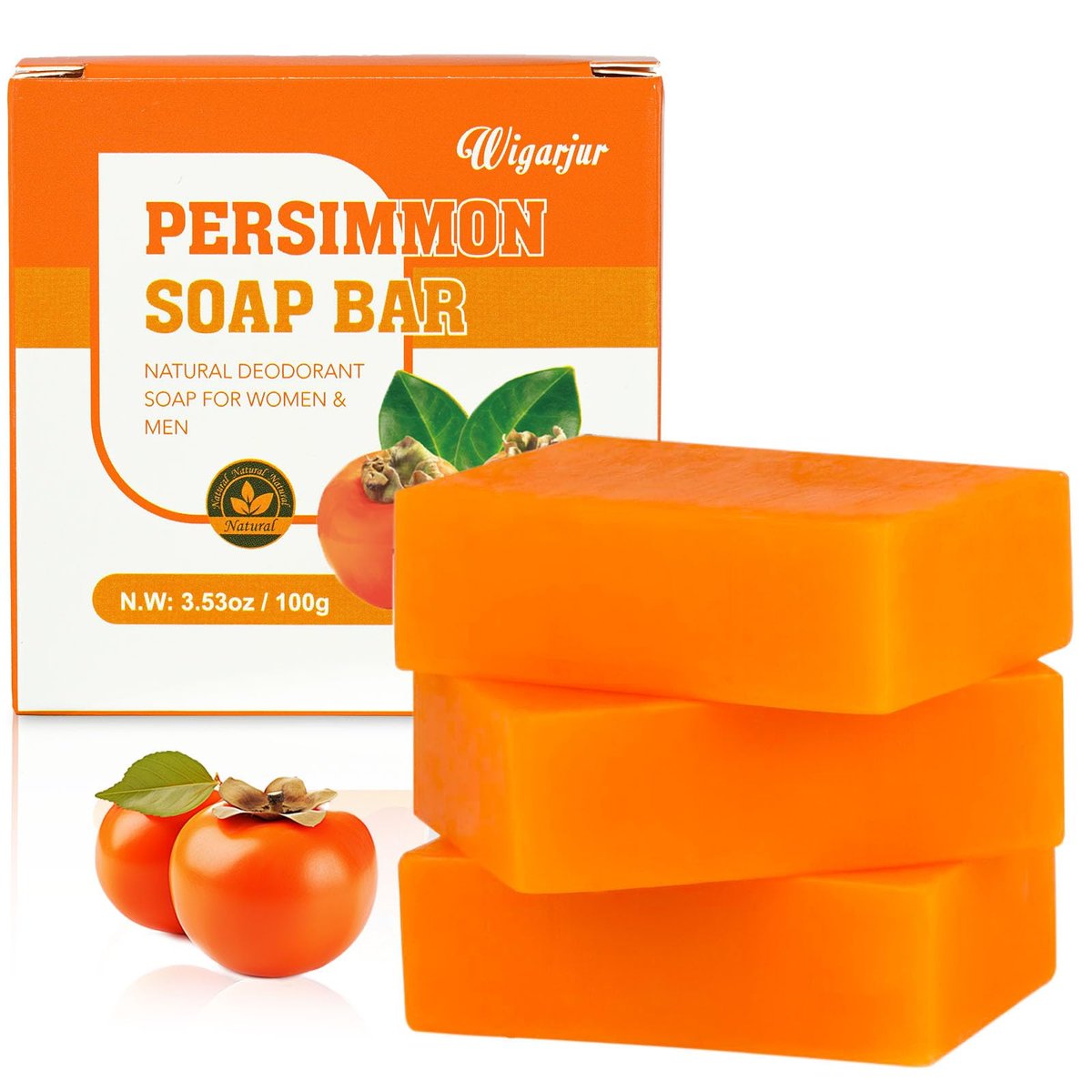 3 Pack Persimmon Soap Bar for Old People Smell – Natural Deodorant Body & Face Soap for Body Odor Control, Men & Women Deodorizing, Handmade Deep Cleansing Bar - görsel 1