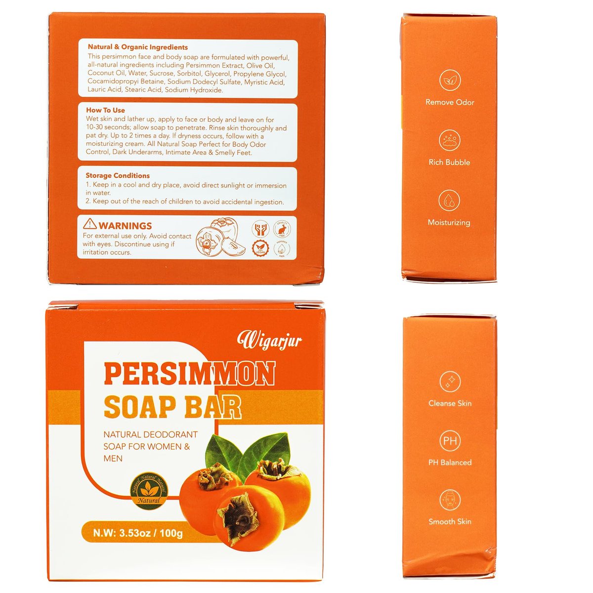 3 Pack Persimmon Soap Bar for Old People Smell – Natural Deodorant Body & Face Soap for Body Odor Control, Men & Women Deodorizing, Handmade Deep Cleansing Bar - görsel 9