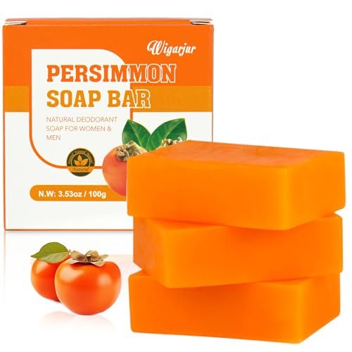 3 Pack Persimmon Soap Bar for Old People Smell – Natural Deodorant Body & Face Soap for Body Odor Control, Men & Women Deodorizing, Handmade Deep Cleansing Bar - görsel 2
