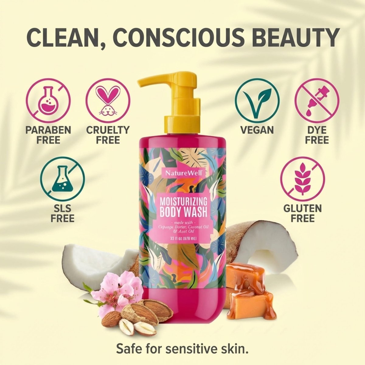 NATURE WELL Cheeky Moisturizing Body Wash - Cupuaçu Butter & Brazilian Nut Oil, Gentle Cleansing & Intense Hydration, 33 oz Avelisse