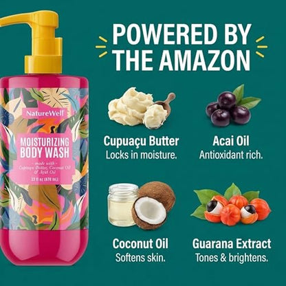 NATURE WELL Cheeky Moisturizing Body Wash - Cupuaçu Butter & Brazilian Nut Oil, Gentle Cleansing & Intense Hydration, 33 oz Avelisse