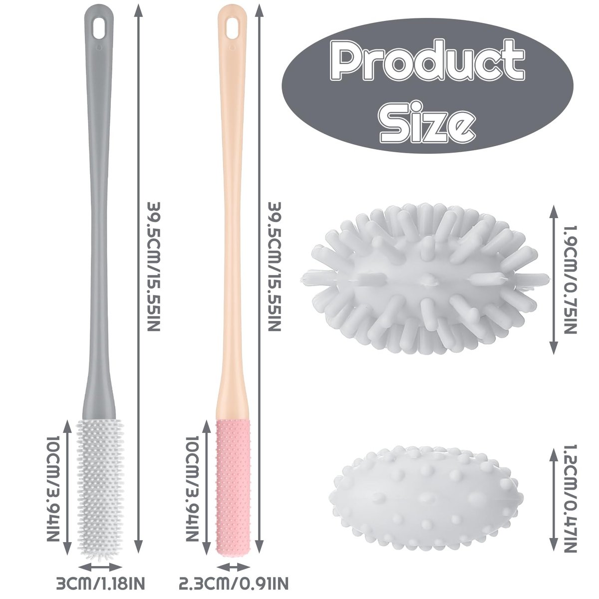 2 Pack Toe Cleaning Brush for Shower - 15.7" Long Handle Silicone Foot Scrubber & Lotion Applicator with Two Size Heads for Elderly, Men and Women (Pink & Gray) - görsel 9