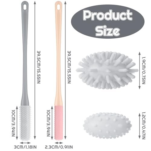 2 Pack Toe Cleaning Brush for Shower - 15.7" Long Handle Silicone Foot Scrubber & Lotion Applicator with Two Size Heads for Elderly, Men and Women (Pink & Gray) - görsel 10