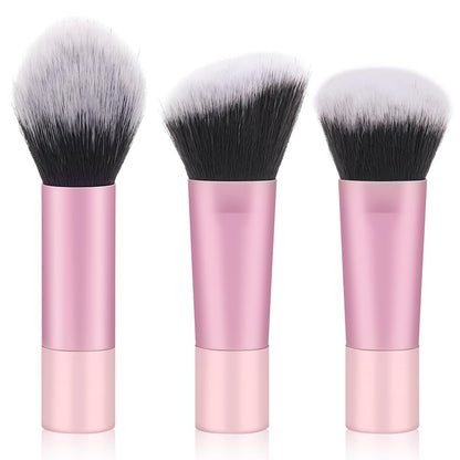 Yrarbil Foundation Contour Powder Brush Set - 3PCS Premium Travel Kabuki Mini Makeup Brushes for Blending, Setting, Buffing with Liquid, Powder, and Cream