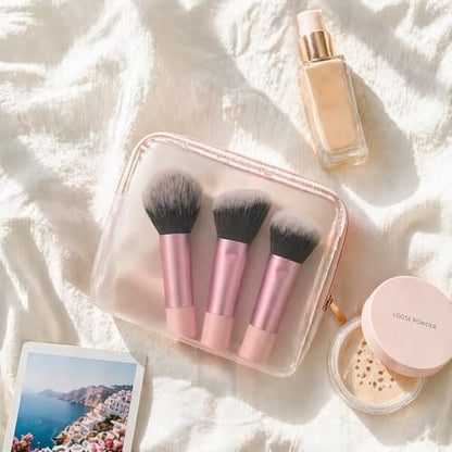 Yrarbil Foundation Contour Powder Brush Set - 3PCS Premium Travel Kabuki Mini Makeup Brushes for Blending, Setting, Buffing with Liquid, Powder, and Cream