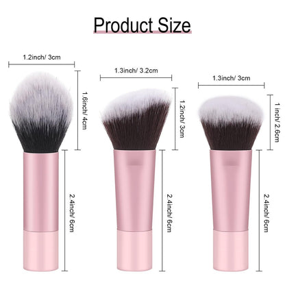 Yrarbil Foundation Contour Powder Brush Set - 3PCS Premium Travel Kabuki Mini Makeup Brushes for Blending, Setting, Buffing with Liquid, Powder, and Cream
