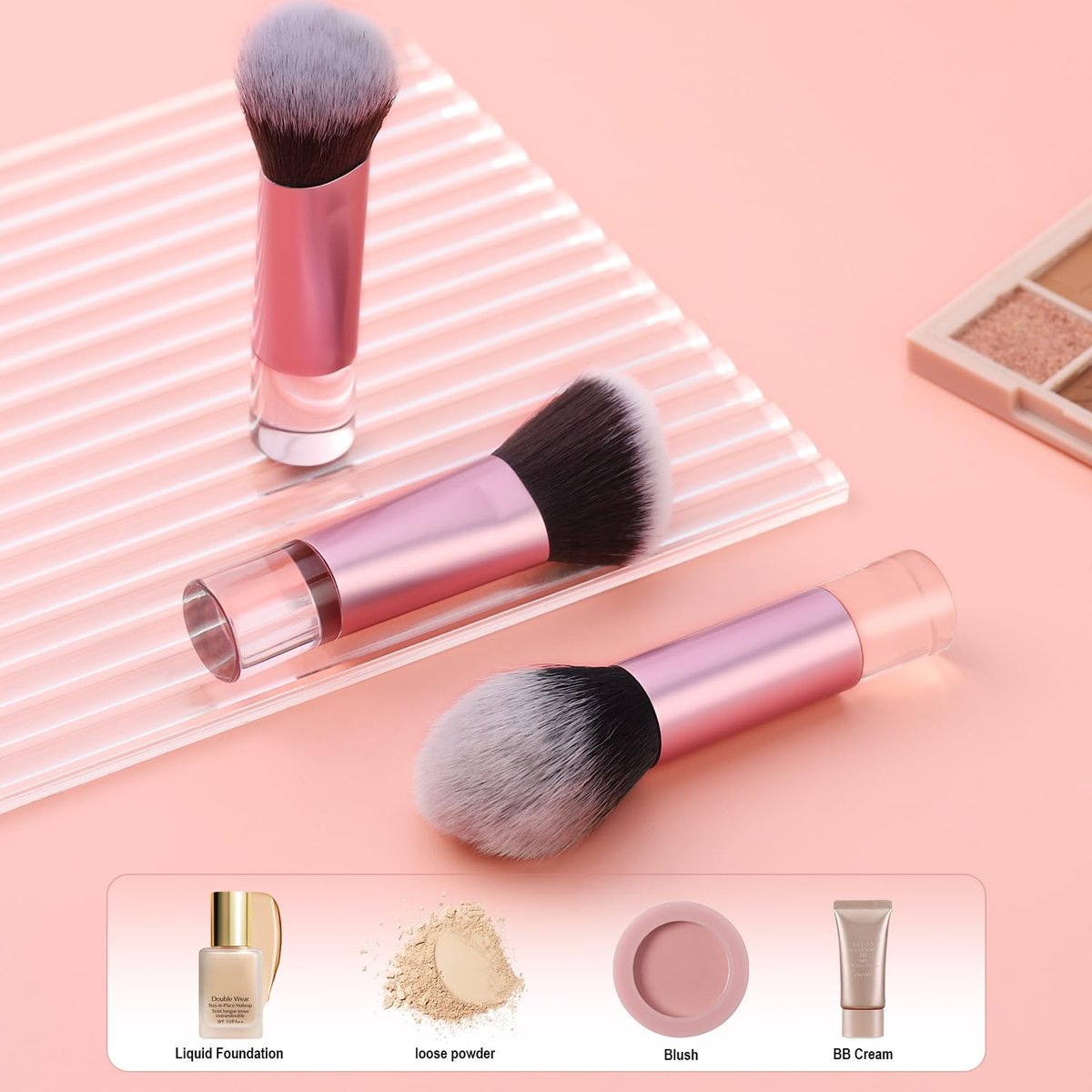 Yrarbil Foundation Contour Powder Brush Set - 3PCS Premium Travel Kabuki Mini Makeup Brushes for Blending, Setting, Buffing with Liquid, Powder, and Cream - görsel 5