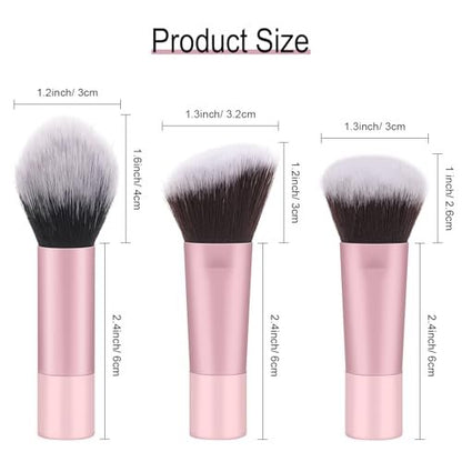 Yrarbil Foundation Contour Powder Brush Set - 3PCS Premium Travel Kabuki Mini Makeup Brushes for Blending, Setting, Buffing with Liquid, Powder, and Cream