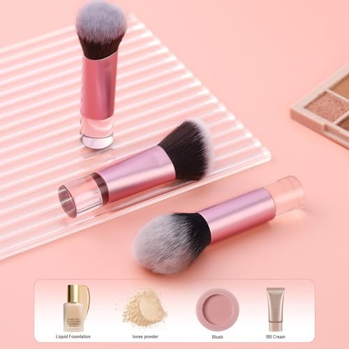 Yrarbil Foundation Contour Powder Brush Set - 3PCS Premium Travel Kabuki Mini Makeup Brushes for Blending, Setting, Buffing with Liquid, Powder, and Cream - görsel 6