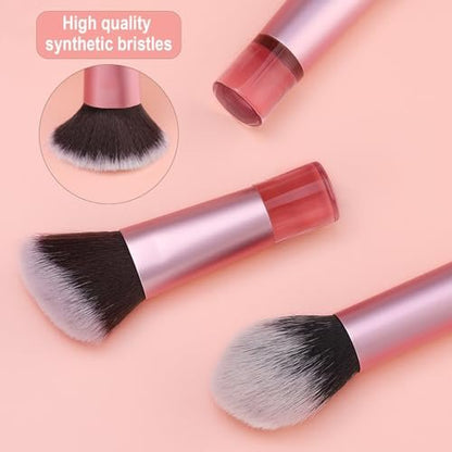 Yrarbil Foundation Contour Powder Brush Set - 3PCS Premium Travel Kabuki Mini Makeup Brushes for Blending, Setting, Buffing with Liquid, Powder, and Cream