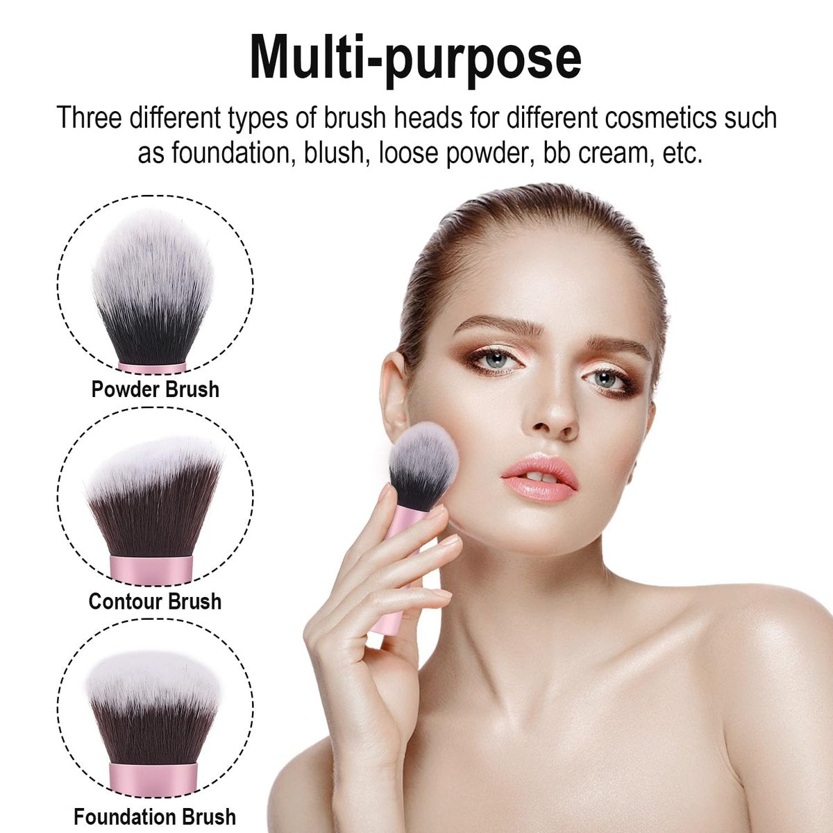 Yrarbil Foundation Contour Powder Brush Set - 3PCS Premium Travel Kabuki Mini Makeup Brushes for Blending, Setting, Buffing with Liquid, Powder, and Cream - görsel 7