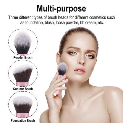 Yrarbil Foundation Contour Powder Brush Set - 3PCS Premium Travel Kabuki Mini Makeup Brushes for Blending, Setting, Buffing with Liquid, Powder, and Cream