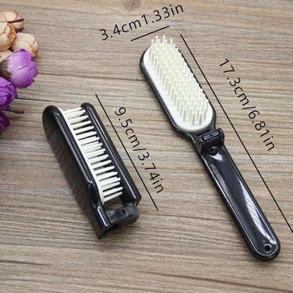 3Pcs Folding Hair Brush with Nylon Bristles - Detangling & Anti-Static, Portable Travel Brush for Women Men, Compact for Purse Gym Bag Travel Accessories, All Hair Types (Black, White, Pink)