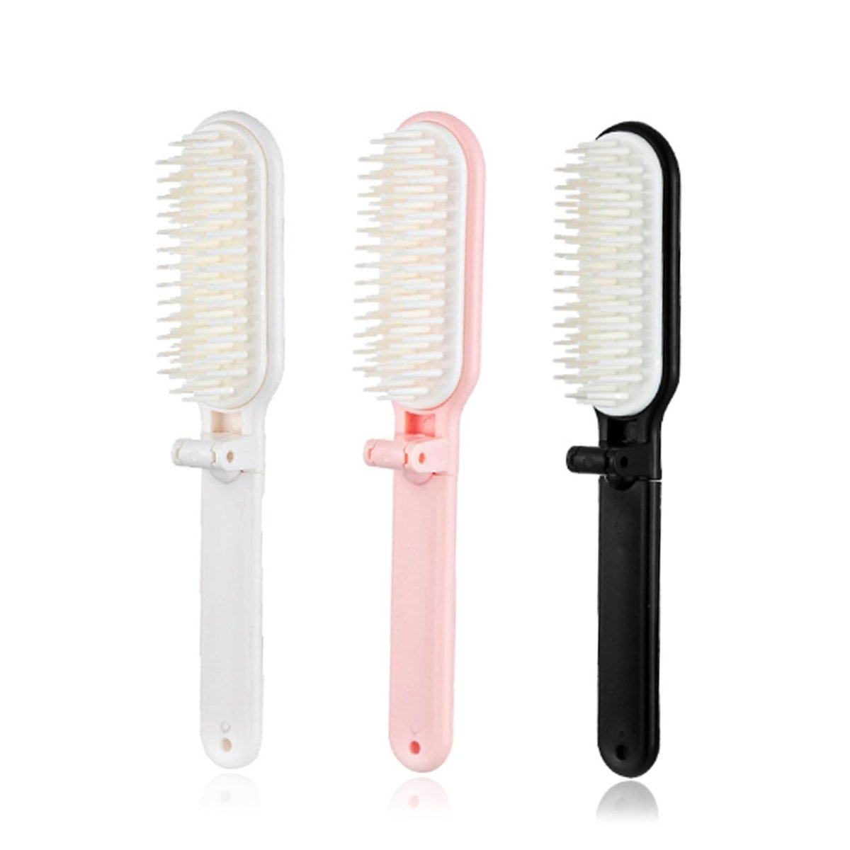 3Pcs Folding Hair Brush with Nylon Bristles - Detangling & Anti-Static, Portable Travel Brush for Women Men, Compact for Purse Gym Bag Travel Accessories, All Hair Types (Black, White, Pink) - görsel 1