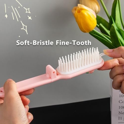 3Pcs Folding Hair Brush with Nylon Bristles - Detangling & Anti-Static, Portable Travel Brush for Women Men, Compact for Purse Gym Bag Travel Accessories, All Hair Types (Black, White, Pink) - görsel 12