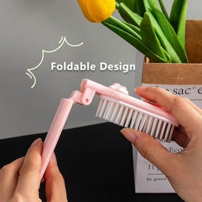 3Pcs Folding Hair Brush with Nylon Bristles - Detangling & Anti-Static, Portable Travel Brush for Women Men, Compact for Purse Gym Bag Travel Accessories, All Hair Types (Black, White, Pink)