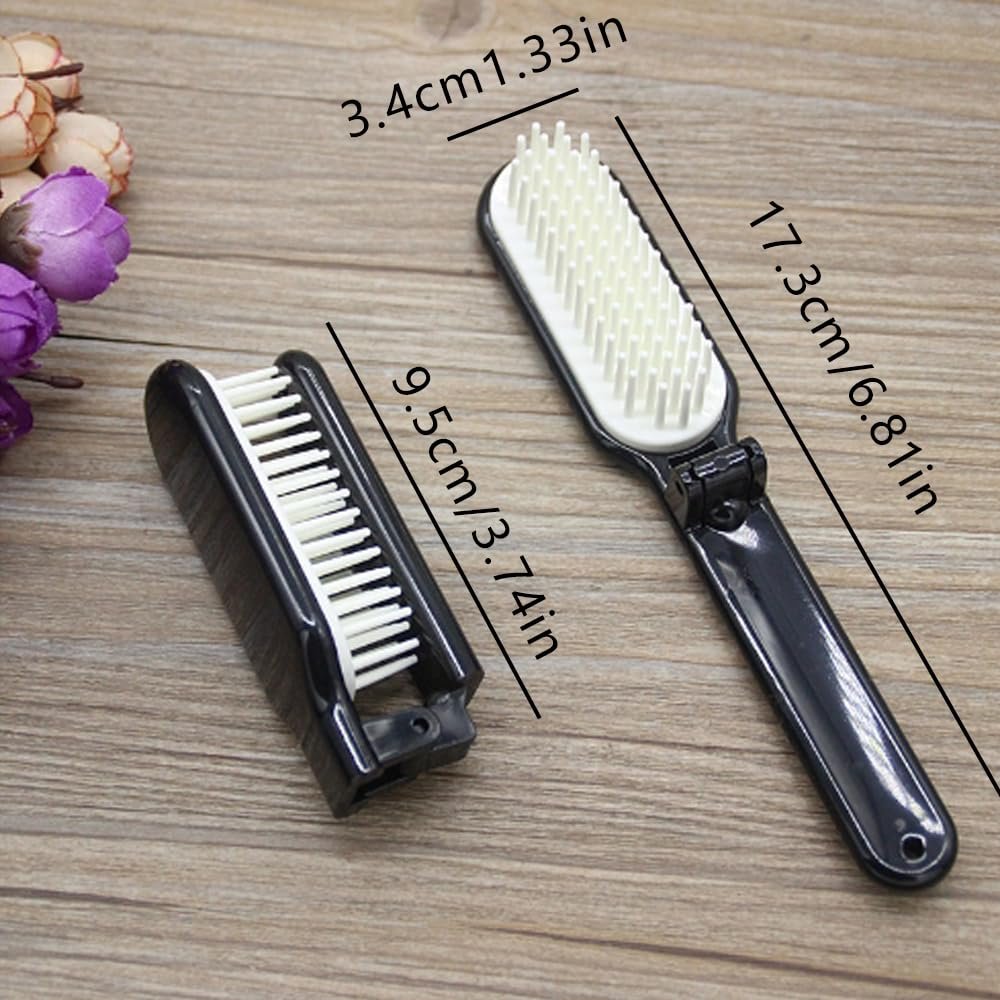 3Pcs Folding Hair Brush with Nylon Bristles - Detangling & Anti-Static, Portable Travel Brush for Women Men, Compact for Purse Gym Bag Travel Accessories, All Hair Types (Black, White, Pink) - görsel 3