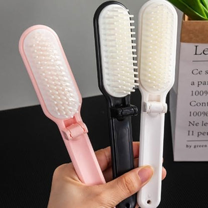 3Pcs Folding Hair Brush with Nylon Bristles - Detangling & Anti-Static, Portable Travel Brush for Women Men, Compact for Purse Gym Bag Travel Accessories, All Hair Types (Black, White, Pink)