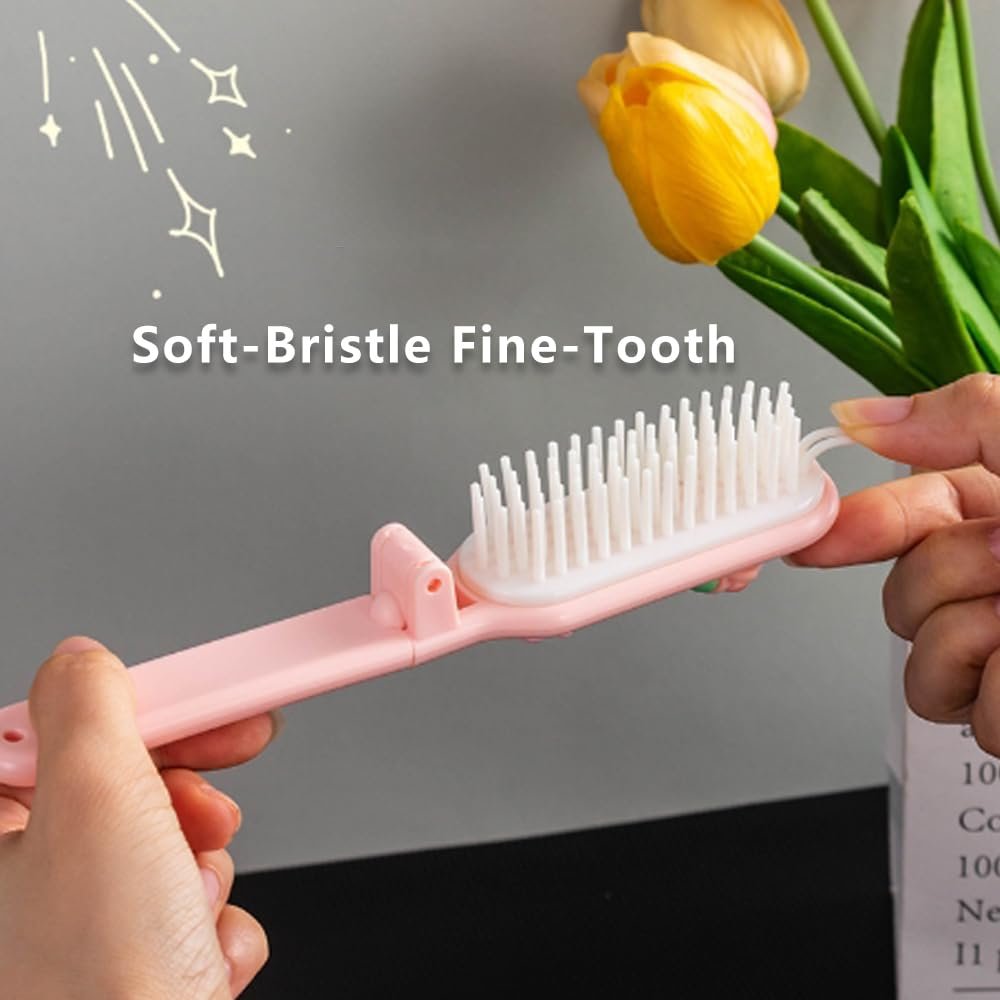 3Pcs Folding Hair Brush with Nylon Bristles - Detangling & Anti-Static, Portable Travel Brush for Women Men, Compact for Purse Gym Bag Travel Accessories, All Hair Types (Black, White, Pink) - görsel 11