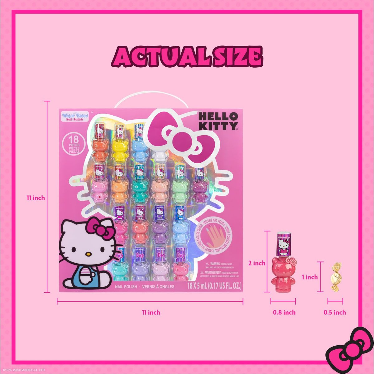 Townley Girl Hello Kitty Peel-Off Water-Based Safe Quick Dry Nail Polish Set for Kids Ages 3+ - 18 Pieces - görsel 7
