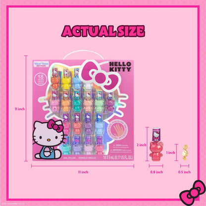 Townley Girl Hello Kitty Peel-Off Water-Based Safe Quick Dry Nail Polish Set for Kids Ages 3+ - 18 Pieces