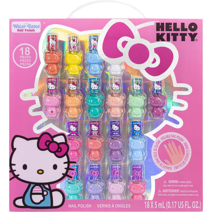 Townley Girl Hello Kitty Peel-Off Water-Based Safe Quick Dry Nail Polish Set for Kids Ages 3+ - 18 Pieces