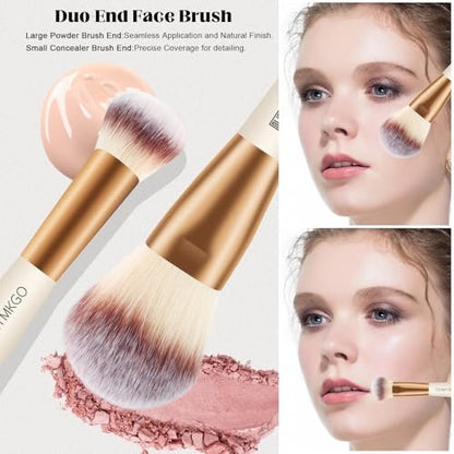 HEYMKGO 4-Piece Double-Ended Makeup Brush Set - Apricot Dual-Fiber Face Brushes for Foundation, Contour, Blush, Concealer & Eyeshadow