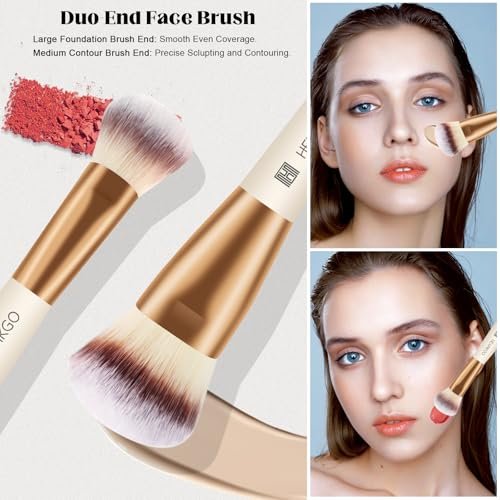 HEYMKGO 4-Piece Double-Ended Makeup Brush Set - Apricot Dual-Fiber Face Brushes for Foundation, Contour, Blush, Concealer & Eyeshadow - görsel 4