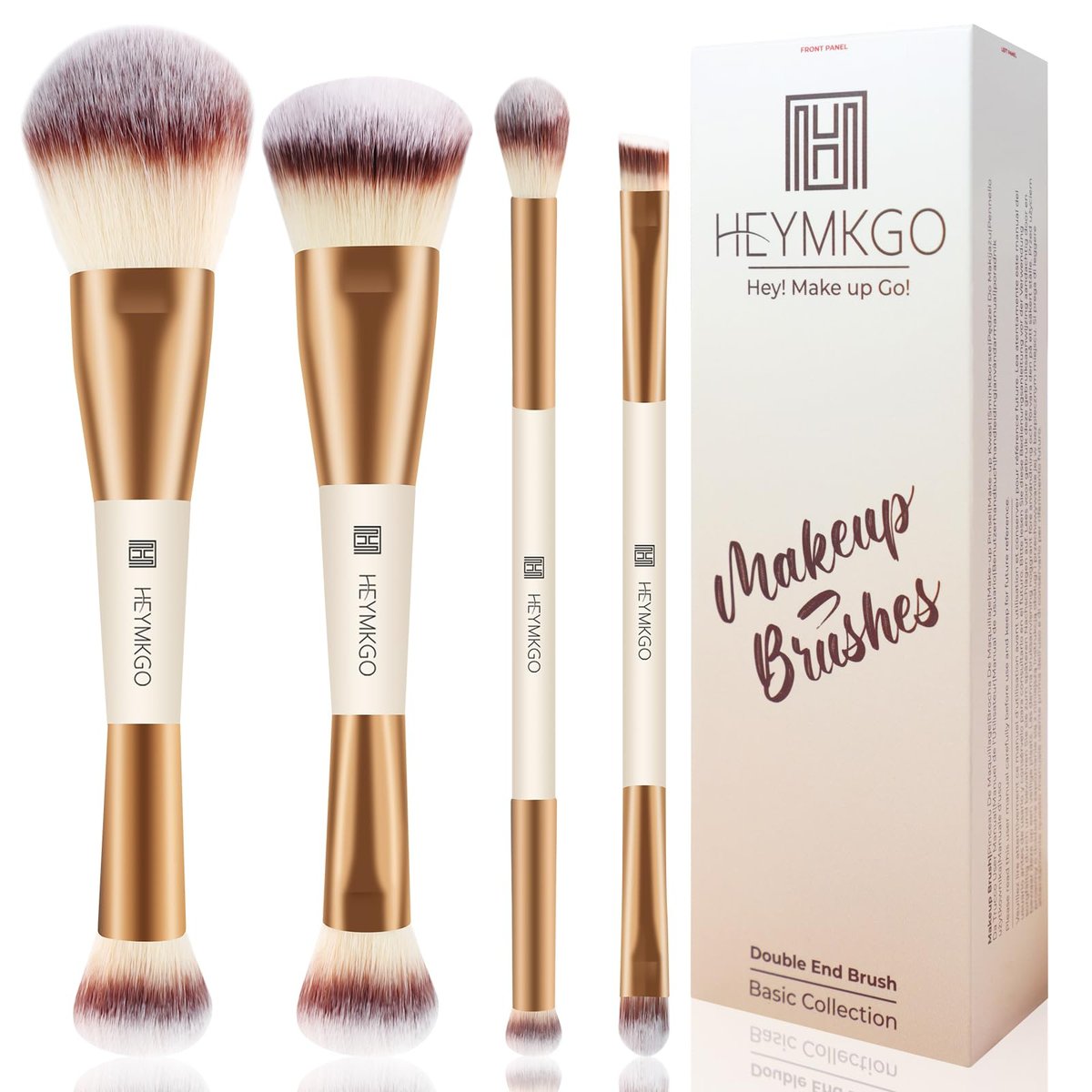 HEYMKGO 4-Piece Double-Ended Makeup Brush Set - Apricot Dual-Fiber Face Brushes for Foundation, Contour, Blush, Concealer & Eyeshadow - görsel 1
