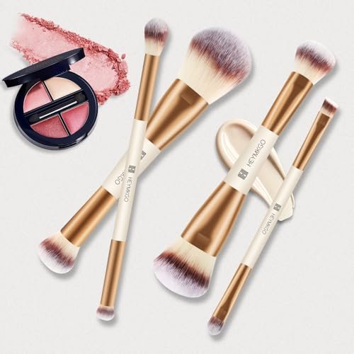HEYMKGO 4-Piece Double-Ended Makeup Brush Set - Apricot Dual-Fiber Face Brushes for Foundation, Contour, Blush, Concealer & Eyeshadow - görsel 10