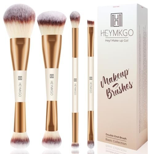 HEYMKGO 4-Piece Double-Ended Makeup Brush Set - Apricot Dual-Fiber Face Brushes for Foundation, Contour, Blush, Concealer & Eyeshadow - görsel 2