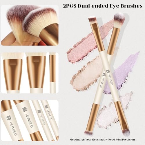 HEYMKGO 4-Piece Double-Ended Makeup Brush Set - Apricot Dual-Fiber Face Brushes for Foundation, Contour, Blush, Concealer & Eyeshadow - görsel 8