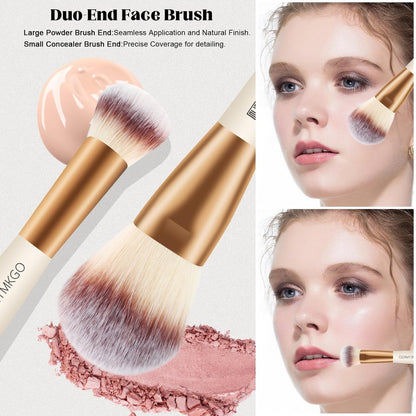 HEYMKGO 4-Piece Double-Ended Makeup Brush Set - Apricot Dual-Fiber Face Brushes for Foundation, Contour, Blush, Concealer & Eyeshadow