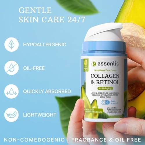 ESSENLIS Face Moisturizer Collagen Cream - Anti Aging Face Cream with Retinol, Hyaluronic Acid & Vitamin B - Day & Night Anti-Wrinkle Moisturizing Cream for Women & Men, 1.7 Fl Oz - görsel 12