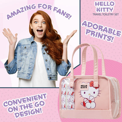 Hello Kitty Toiletry Bag and Makeup Bag Set of 3 - Cute Pink Travel Cosmetic Case for Women Teens Girls, Kawaii Anime Essentials Avelisse
