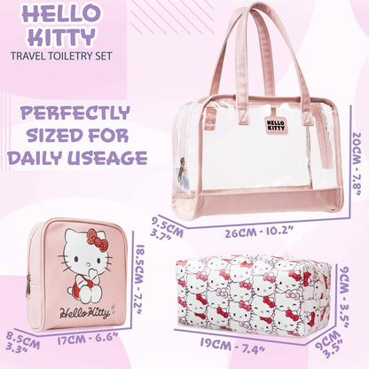 Hello Kitty Toiletry Bag and Makeup Bag Set of 3 - Cute Pink Travel Cosmetic Case for Women Teens Girls, Kawaii Anime Essentials Avelisse
