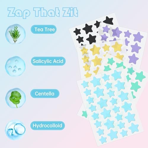 Waspot Star Pimple Patches for Face - 240 Count Hydrocolloid Zit Covers with Tea Tree, Salicylic Acid & Cica Oil for Sensitive Skin - görsel 5