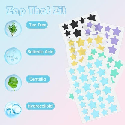 Waspot Star Pimple Patches for Face - 240 Count Hydrocolloid Zit Covers with Tea Tree, Salicylic Acid & Cica Oil for Sensitive Skin