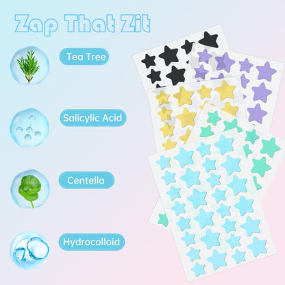 Waspot Star Pimple Patches for Face - 240 Count Hydrocolloid Zit Covers with Tea Tree, Salicylic Acid & Cica Oil for Sensitive Skin