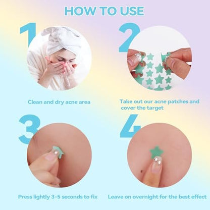 Waspot Star Pimple Patches for Face - 240 Count Hydrocolloid Zit Covers with Tea Tree, Salicylic Acid & Cica Oil for Sensitive Skin
