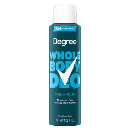 Degree Men Whole Body Deodorant Spray, Ocean Rush Scent, Aluminum Free 72H Odor Protection, 4 oz