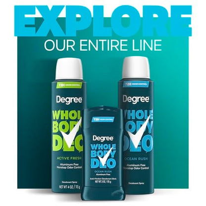 Degree Men Whole Body Deodorant Spray, Ocean Rush Scent, Aluminum Free 72H Odor Protection, 4 oz