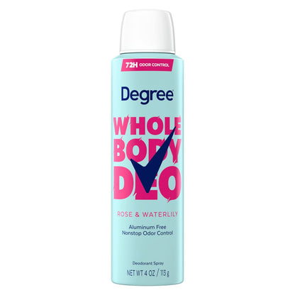 Degree Women Whole Body Deodorant Spray, Rose & Waterlily Scent, Aluminum Free 72H Odor Protection, 4 oz