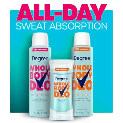 Degree Women Whole Body Deodorant Spray, Rose & Waterlily Scent, Aluminum Free 72H Odor Protection, 4 oz