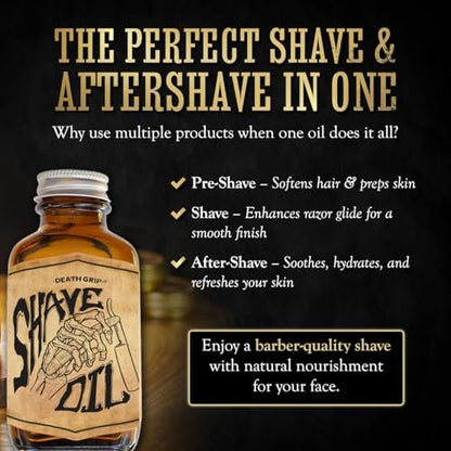 Tea Tree Pre-Shave Oil for All Natural Razor Glide | Softens Bristles & Soothes Skin | 3 oz by Death Grip | Made in USA Avelisse