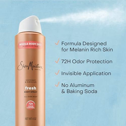 SheaMoisture Whole Body Deodorant Spray Fresh 72h Odor Control Aluminum Free 4 oz