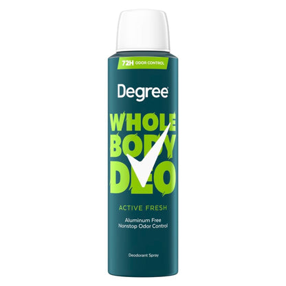 Degree Men Whole Body Deodorant Spray, Active Fresh, Aluminum Free 72H Odor Protection, 4 oz