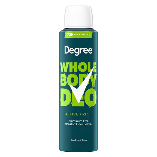 Degree Men Whole Body Deodorant Spray, Active Fresh, Aluminum Free 72H Odor Protection, 4 oz